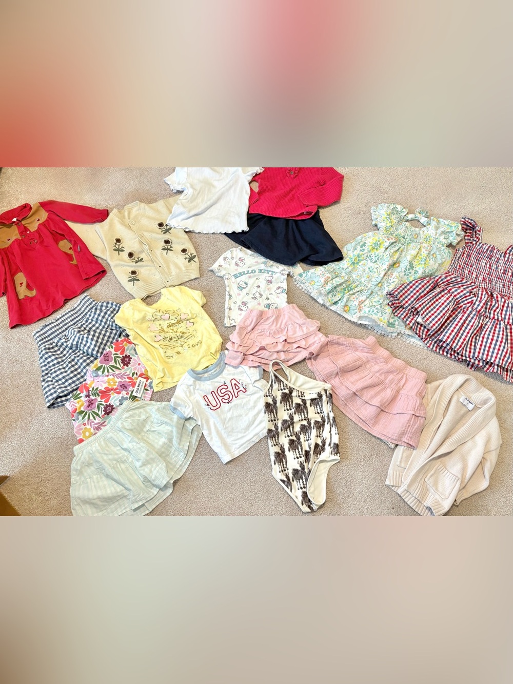 Assorted Girls Clothing Lot with Pink Ruffle Skirt & USA Tee